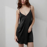 Lunya Pajamas Washable Silk Button Front Mini Dress - #Immersed Black/Calliope Wine
